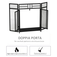 HOMCOM Parascintille Pieghevole a 3 Pannelli con Doppia Porta in Metallo, 120x11.5x79 cm, Nero(m-6)