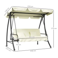 Outsunny Hollywoodschommel, Schommelbank met Ligfunctie, 3 Zits, Metaal+Polyester, 200 x 125 x 170 cm, Wit(m-3)