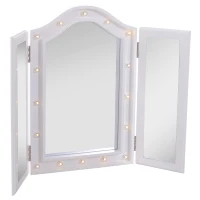 HOMCOM Espejo de Maquillaje con Luz LED Plegable Espejo Triple de Mesa Regalo Original para Mujer Cargo con Batería Espejo Cosmético con Iluminación 73x53.5x4.5cm(m-11)