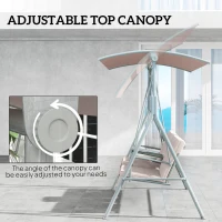 Outsunny 2 Seater Garden Swing Chair Patio Rocking Bench w/ Tilting Canopy, Double Padded Seats, Storage Bag and Tray, Beige(m-4)