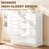 HOMCOM High Gloss 4-Drawer Chest of Drawers, Space-Saving Bedroom Storage Unit with Smooth Runners, White(m-4)