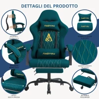 Sedia da gaming con poggiapiedi, morbido cuscino per collo e zona lombare, cuscini di supporto rimovibili, 60x60x122 cm, Blu marino(m-5)