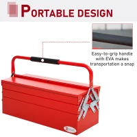 DURHAND Metal Tool Box 3 Tier 5 Tray Professional Portable Storage Cabinet Workshop Cantilever Toolbox with Carry Handle, 56cmx20cmx34cm, Red(m-4)