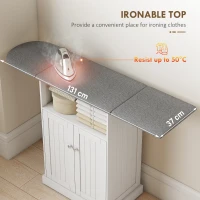 HOMCOM Ironing Board Cabinet on Wheels with Foldable Top, Mobile Storage Cabinet with Ironing Board, Open Compartment, White(m-4)