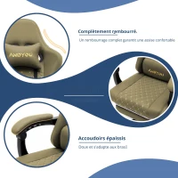 Chaise gaming ergonomique, réglable style racing, assise 100% en mousse à mémoire de forme, coussins appui-tête et lombaires, 60x60x122 cm, Vert(m-6)