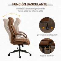 Vinsetto Silla de Escritorio Giratoria con Altura Ajustable Reposacabezas Reposabrazos y Respaldo 65x71,5x114-122 cm Marrón(m-5)