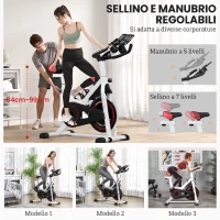 HOMCOM Cyclette Professionale, Bici da Spinning,Cyclette da Camera Regolabile con Schermo LCD e Portabicchieri, Volano 8kg, Bianco(m-7)