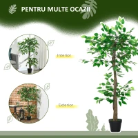 Planta Artificială Outsunny Arbore de Ceai cu 546 de Frunze Realistice și Ghiveci din Ciment 120 cm Verde(m-4)