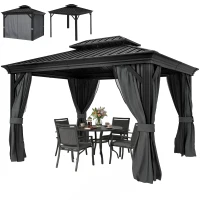 Outsunny 3.65 x 3m Aluminium Hardtop Gazebo, with Accessories - Dark Grey(m-11)