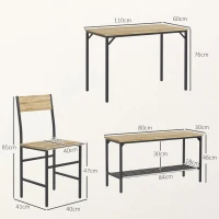 HOMCOM Square Dining Set for 4 Persons, Table, Chairs and Bench Included, Natural Wood Effect(m-3)