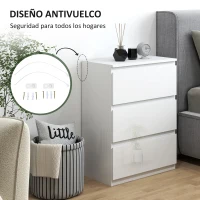 HOMCOM Cómoda con 3 Cajones Cómoda de Dormitorio Moderno con Diseño Anti-vuelco 55x34x75 cm Blanco Brillo(m-6)