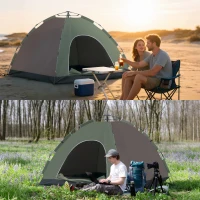 Outsunny Tenda da Campeggio 2 Posti con Borsa da Trasporto, Ganci per Lampade e Tasche Portaoggetti, 210x210x135 cm(m-2)