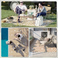 Outsunny Reversible Outdoor Rug, Plastic Straw Mat w/ Carry Bag Ground Stakes for Garden RV Picnic Beach Camping 182x274cm Brown(m-5)
