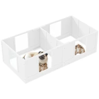 PawHut werpkist voor pups, puppybox met 2 kamers, hondenren met deur voor kleine honden, 164x80x48 cm, wit(m-11)