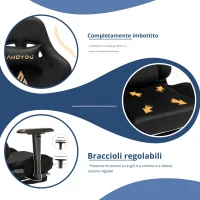 Sedia da gaming con poggiapiedi, in similpelle scamosciata traspirante, regolabile in altezza con pistone a gas, girevole, 70x70x135 cm, Nero(m-7)