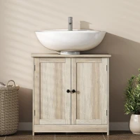 HOMCOM Dulap Sub Lavoar pentru Baie, cu 2 Uși și Poliță Reglabilă, pentru Lavoare cu sau fără Picior, 60x30x60 cm, Aspect Lemn Gri(m-6)