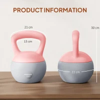 SPORTNOW Pesa Rusa 12 kg Kettlebell Relleno de Arena Metálica Mango Antideslizante para Entreno en Casa 21x21x30 cm Rosa y Gris(m-3)