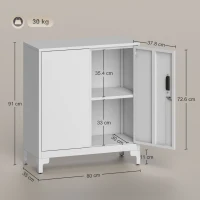 HOMCOM Lockable Metal Filing Cabinet, 2-Tier Storage Cupboard with Double Doors, Modern Office Organiser, White(m-3)