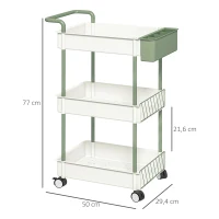 HOMCOM Trolley, 3 verdiepingen, hangmand, duwhandgreep, 4 wielen, metalen frame, wit, 50 x 29,4 x 77 cm(m-3)