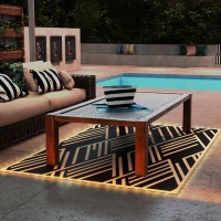 Outsunny Plastic Straw Reversible RV Outdoor Rug with LED String Light, 182 x 274cm, Black and Coffee(m-10)