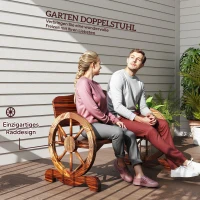 Outsunny 2-zits tuinbank met wiel-armleuningen, rustieke outdoorbank voor terras, veranda, vurenhout, bruin(m-4)