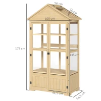 Outsunny Kas met Plank, Transparante Behuizing, Dakraam, Vergrendelbare Deur, Acryl, Houten Frame, 100x56,5x178 cm(m-3)