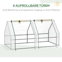 Outsunny Mini kas, broeikas, 2 ritssluitingdeuren, scheurbestendige folie, metalen frame, 1,8 x 1 x 1 m, wit.(m-7)
