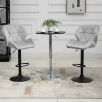 HOMCOM Bar Stools Set Of 2, Luxurious Velvet-Touch Barstools with Metal Frame Footrest Round Base Triangle Indenting Moulded Seat Adjustable Height Swivel Light Grey(m-2)