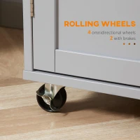 HOMCOM Rolling Kitchen Island on Wheels, Utility Serving Cart with Rubber Wood Top, Towel Rack, Hooks and Storage Drawers, Grey(m-5)