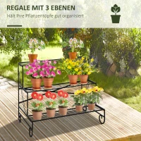 Outsunny metalen bloemenrek 3-laags plantenplank bloementrappen bloemenstandaard voor binnen en buiten tuinbalkon zwart 95 x 63 x 72 cm(m-4)