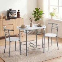 HOMCOM Three-Piece Compact Dining Set - White Marble Effect(m-2)