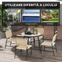 Outsunny Set de Grădină cu Masă din Sticlă cu Efect de Marmură și 4 Scaune din Ratan, Culoare Caqui(m-7)