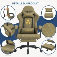 Chaise gamer avec repose-pieds, coussin doux pour la nuque et les lombaires, coussins de soutien amovibles, 60x60x122 cm, Vert(m-3)