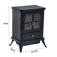 HOMCOM Caminetto Elettrico da Terra Potenza 950W/1850W in Ferro e Vetro Telecomando 42.5 x 28 x 54 cm Nero(m-3)