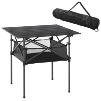 Outsunny Tavolo da Campeggio Picnic Pieghevole, Salvaspazio e Arrotolabile con Borsa da Viaggio, Nero 70x70x69cm(m-1)