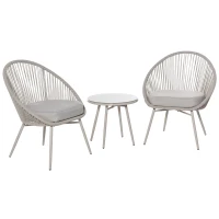 Outsunny Set da Giardino in Rattan Sintetico Stile Boho con Tavolino e 2 Sedie, Bianco Crema(m-10)