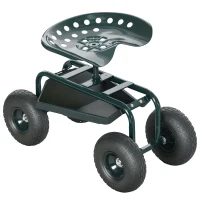 Outsunny Tuinwagen met zitplaats, draaibaar, verstelbaar in hoogte, tot 150 kg, staal, Donkergroen(m-11)