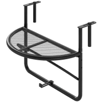Outsunny Tavolino da Ringhiera Pieghevole con 3 Altezze Regolabili in Metallo, 60x45x50cm, Nero(m-11)
