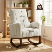 HOMCOM Rocking Chair for Adults, Lounge Rocker Chair with Lumbar Pillow, High Back, Wood Base, Side Pockets, Cream White(m-3)