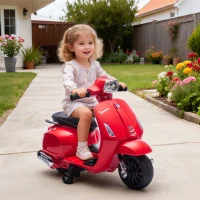 AIYAPLAY Motocicletă Electrică pentru Copii cu Licență Vespa, Baterie Reîncărcabilă 6V, Roți Ajutătoare și Lumini, Roșu(m-10)