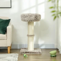 PawHut Kattenboom, 87 cm, Kattentoren met Dikke Krabpaal, Pluchebed, Binnen, Draagt tot 6 kg, Bruin(m-7)