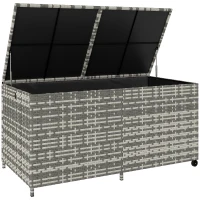 Outsunny Coffre de jardin en résine tressée, coffre de rangement extérieur 650 L imperméable avec doublure zippée(m-1)