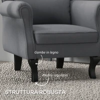 HOMCOM Poltrona da Salotto Vintage in Tessuto con Cuscino Lombare e Imbottitura, Grigio Scuro(m-5)
