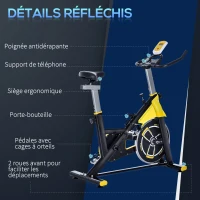 HOMCOM Vélo d'appartement Fitness avec écran LCD multifonctions selle et guidon réglables acier noir et jaune(m-7)