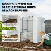Outsunny Tomatenkas Foliekas met Verhoogde Plantenbak Oproldeur Ramen Schuin Dak 141 x 141 x 190 cm Wit(m-8)