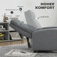 HOMCOM Relaxstoel met Ligfunctie, Uitschuifbaar Voeteneind, Pocketvering, tot 150 kg, Grijs(m-4)
