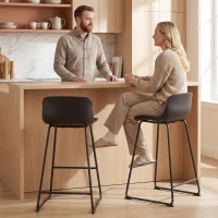 HOMCOM Modern Bar Stools Set of 2, PU Leather Barstools, Counter Height Kitchen Chairs for Breakfast Bars, Dining Room, Black(m-10)