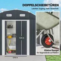 Outsunny Tuinhuis gereedschapsschuur tuinhuis, weerbestendig, 2 ramen, 2 deuren, 238 x 132 x 198,5 cm, Donkergrijs(m-5)