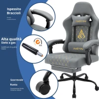 Sedia da gaming con poggiapiedi, morbido cuscino per collo e lombare, cuscini di supporto rimovibili, 60x60x122 cm, Grigio(m-4)