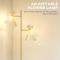 HOMCOM Floor Lamp with Adjustable Dual Head, Modern Standing Lamp with Floral Glass Shades and Foot Switch for Living Room Bedroom, E27 Socket, Bulb Not Included, Gold Tone(m-4)